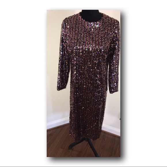 Multicolored midi sequin long sleeve dress - Picture 2 of 7